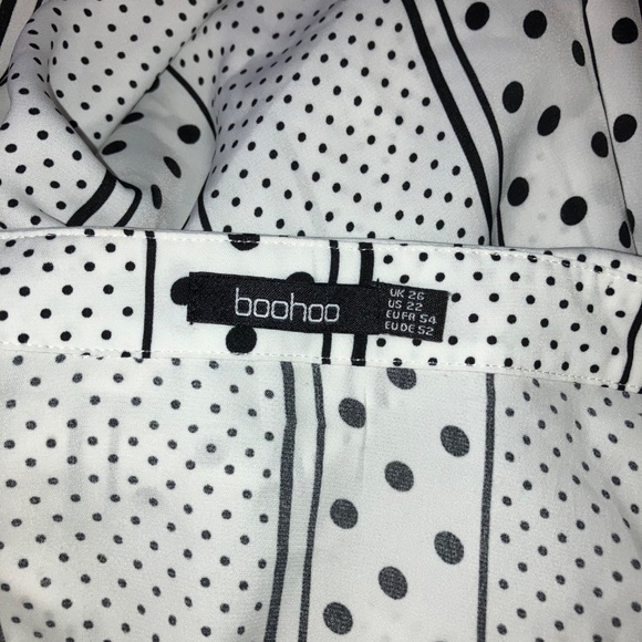 BOOHOO Black and White Polka Dot Stripe Print Button Up Blouse Dress - Picture 5 of 6